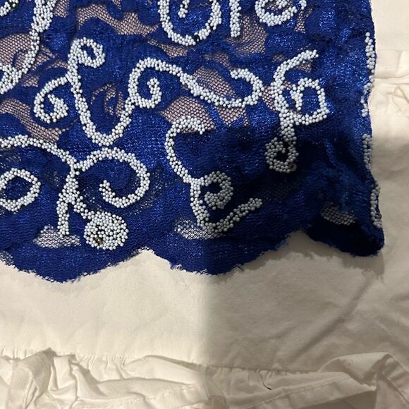 Cache women blue sleeveless lace Bodycon dress beaded sequins small EUC lined - Picture 9 of 12